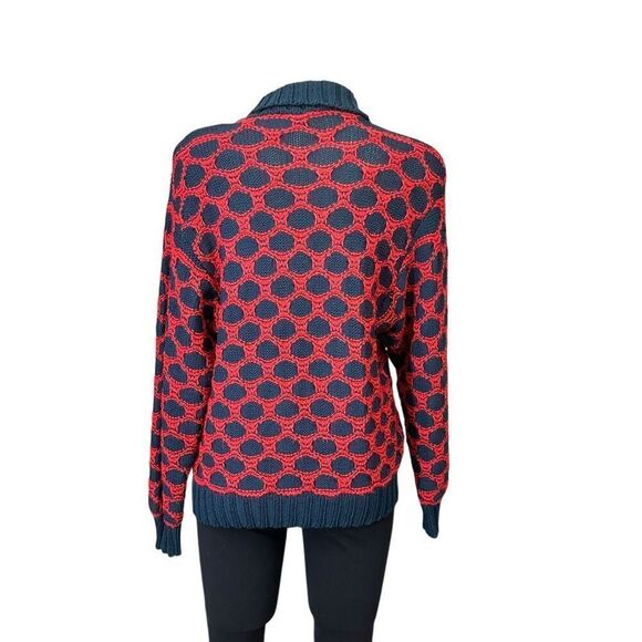 Marie St. John Vintage 1980s Buttoned High Neck Sweater‎ Red Blue sz Medium - Picture 5 of 9